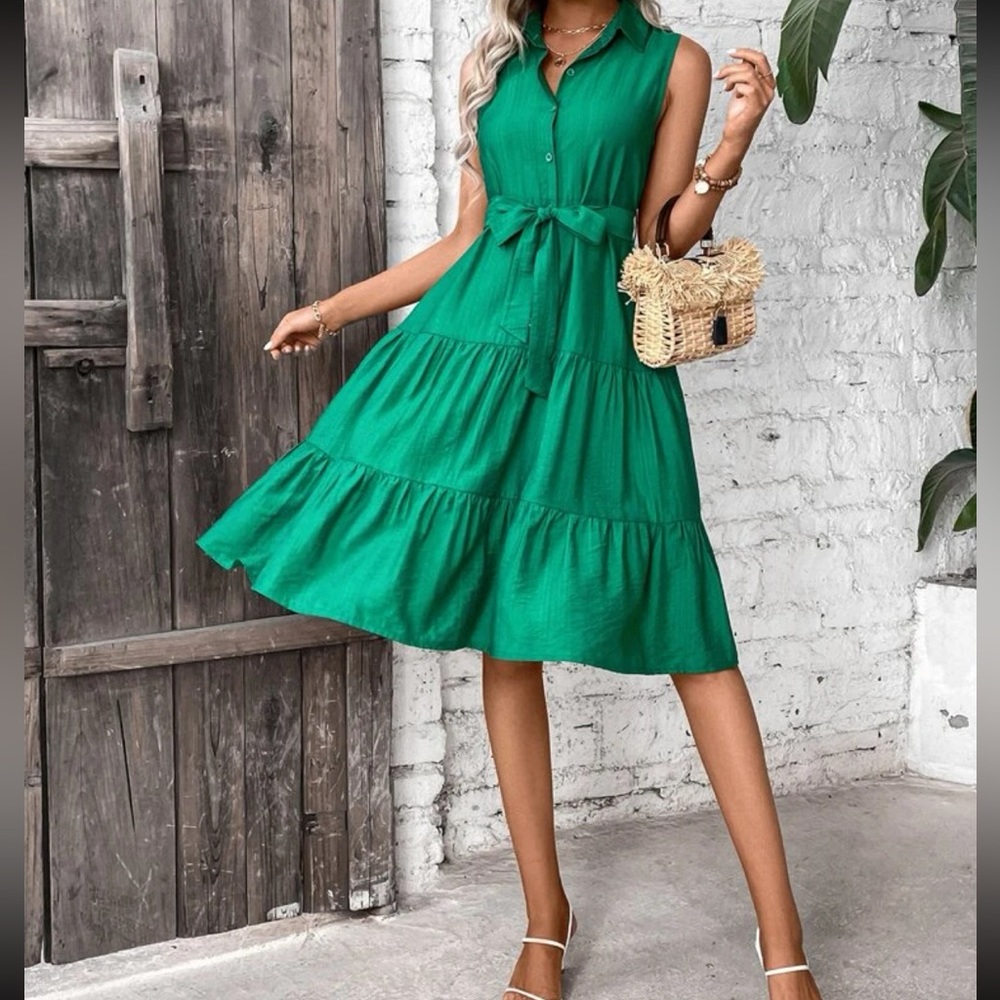 Boho ruffle hem belted shirt dress - Picture 15 of 16